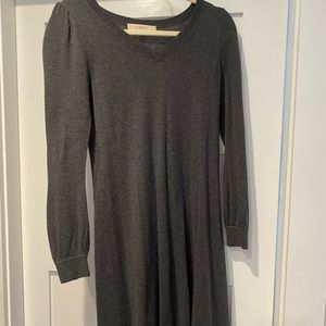 Gray sweater dress with a little puff sleeve and cuffing at wrist Ann Taylor